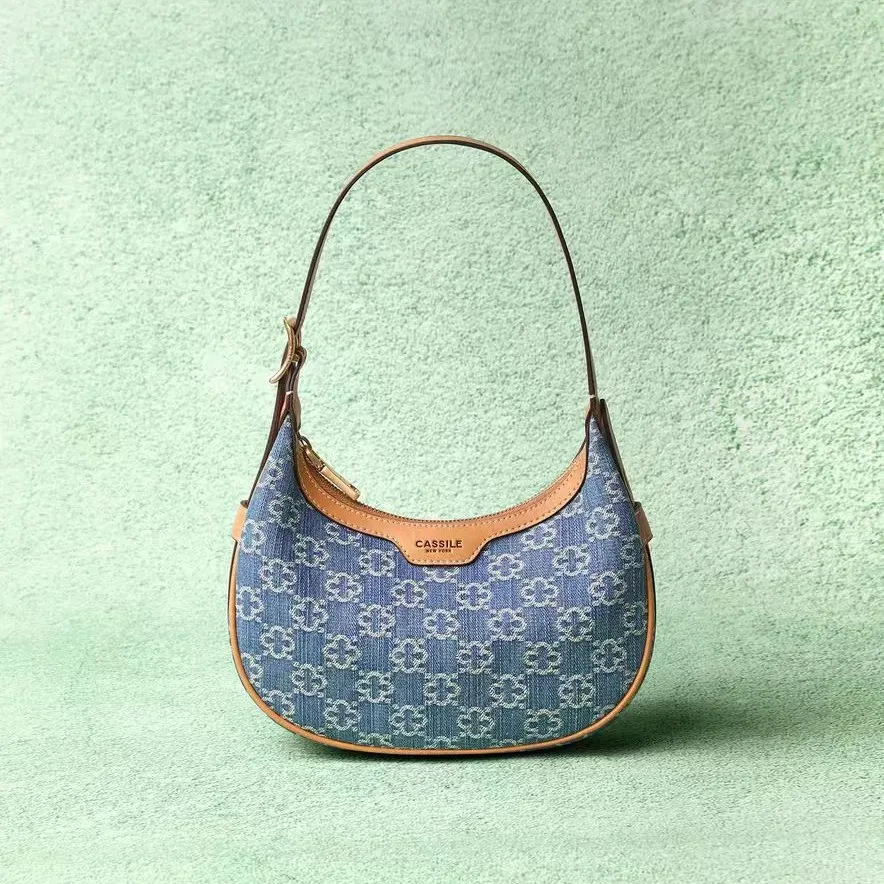 Cassile 2025 New American-style denim underarm bag, hobo handbag, crescent-shaped shoulder bag for women