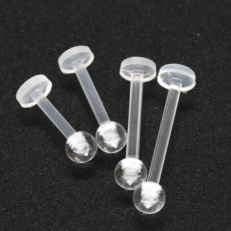 10pcs Clear Acrylic Lip Stud Piercing Labret Ring Bioflex Ear Cartilage Earring Bar Tragus Helix Retainer Flexible Jewelry Gift