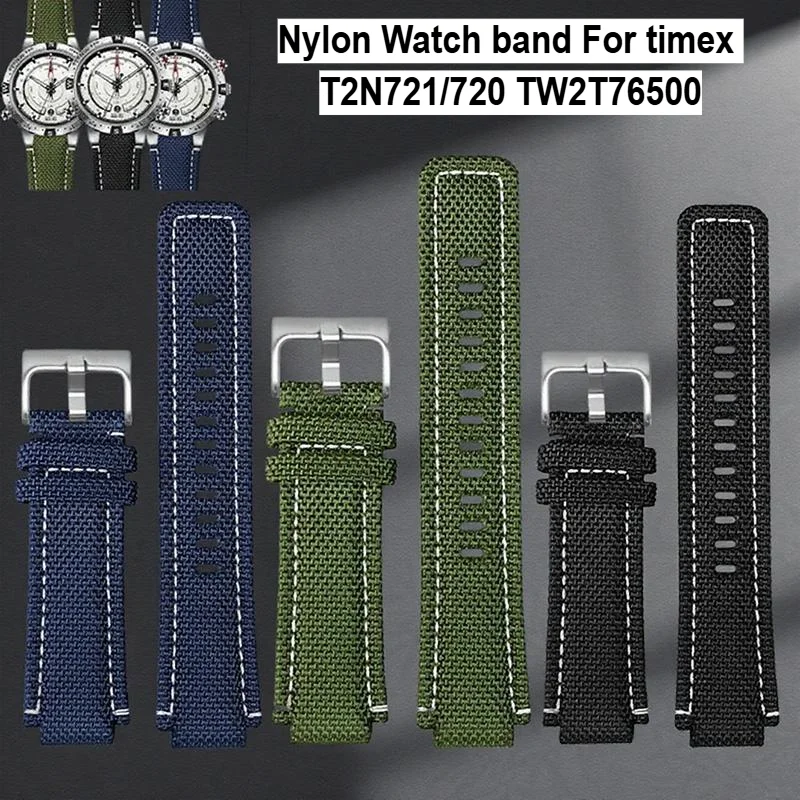 النايلون حزام (استيك) ساعة ل تيميكس T2N721/720 TW2T76500 حزام ساعة اليد مقاوم للماء 24*16 مللي متر قماش الرجال سوار إكسسوارات مع قضيب ربط