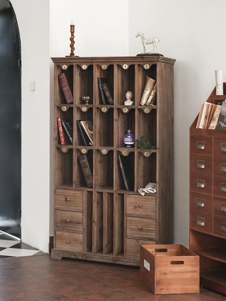 American-Style Antique Solid Wood Bookcase Household Minimalist Display Cabinet