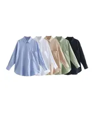 Women Fashion With Pocket Oversized Shirts Vintage Long Sleeve Button-up Female Blouses Blusas Chic Tops