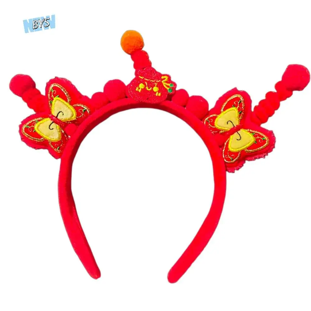 

Милый конь, новогодний обруч для волос, головной убор с вышитым бантом, красная плюшевая повязка на голову, бусины с кисточками, повязка для волос в древнем стиле, вечерние