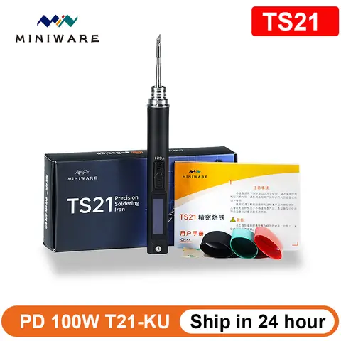 MINIWARE TS21 Precision Soldering Iron Fill Light OLED Screen PD 100W Portable Smart Solder Station Repair Tool C210 Series Tip
