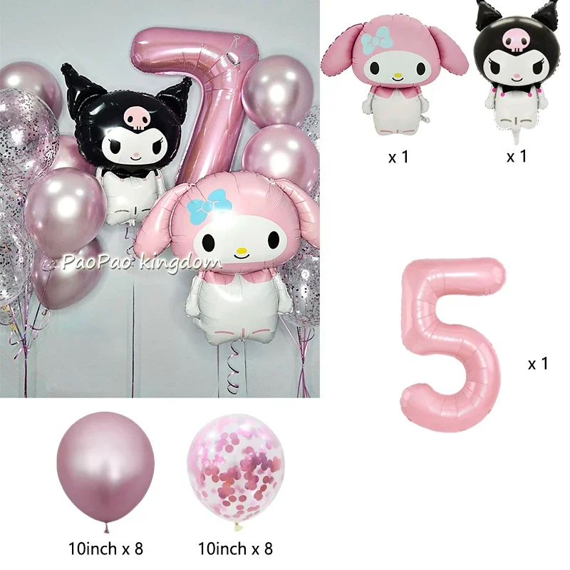 Cartoon Kuromi My Melody Themen-Folienballons Set Latexballons Kindergeburtstagsparty Dekoration Zahlenballon Globos – Detail 29