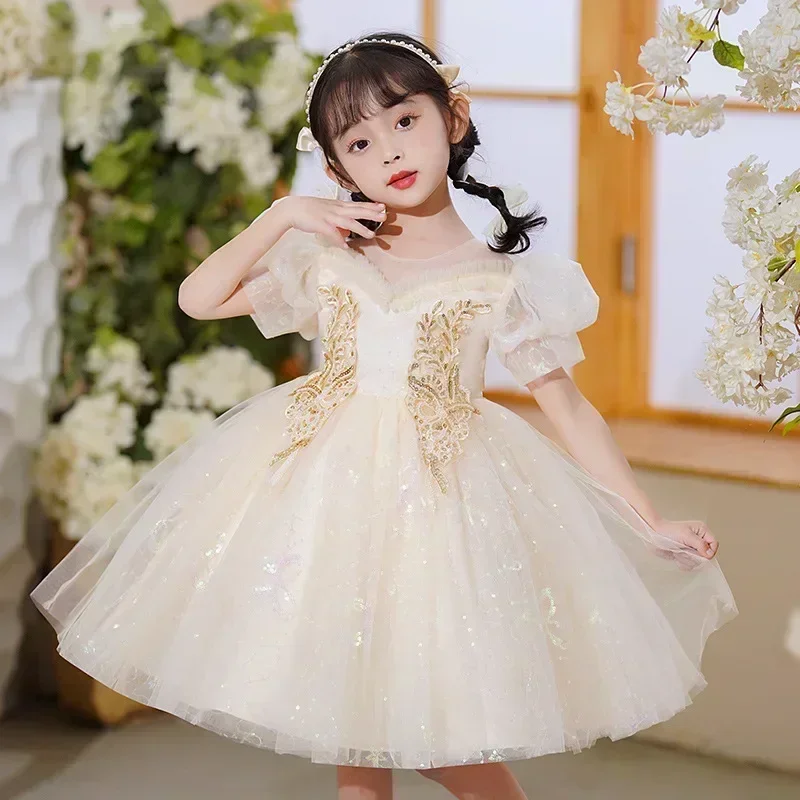 Vestido de princesa para niños, edición coreana, nueva flor, caminar, Piano, actuación, verano, 2024, Summe