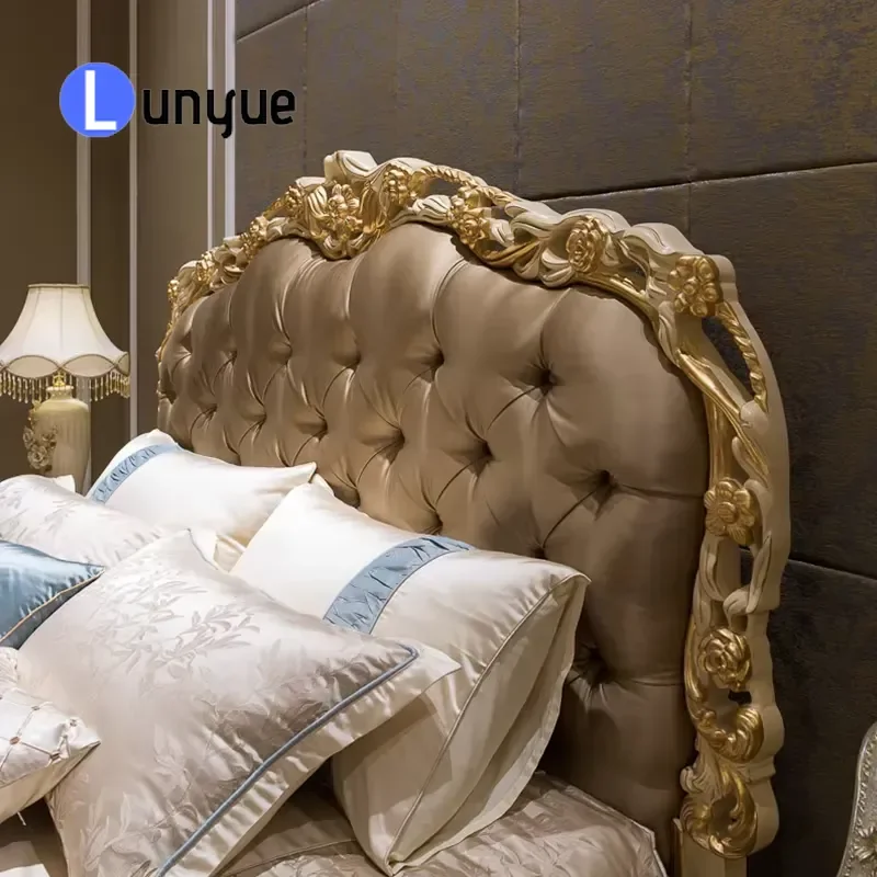Luxury French Style King Size Wooden Bed Classic Bedroom Furniture Set High Quality Solid Wood Frame Elegant Home Decor