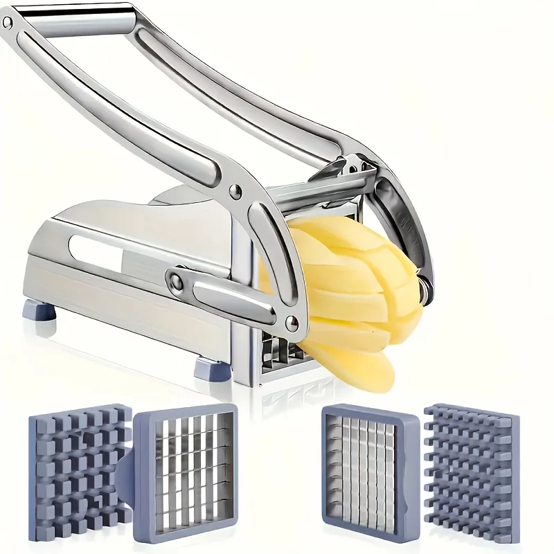 ماكينة تقطيع القلي الفرنسية المصنوعة من الفولاذ المقاوم للصدأ قطعة واحدة - قطاعة خضروات يدوية مع شفرات قابلة للاستبدال، تستخدم للبطاطس والجزر #6