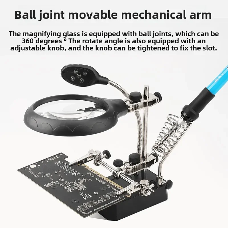 Adjustable Soldering Station with LED Light for Phone Reading, Iron Stand, Mainboard Clamp Repair Table Lamp Tool