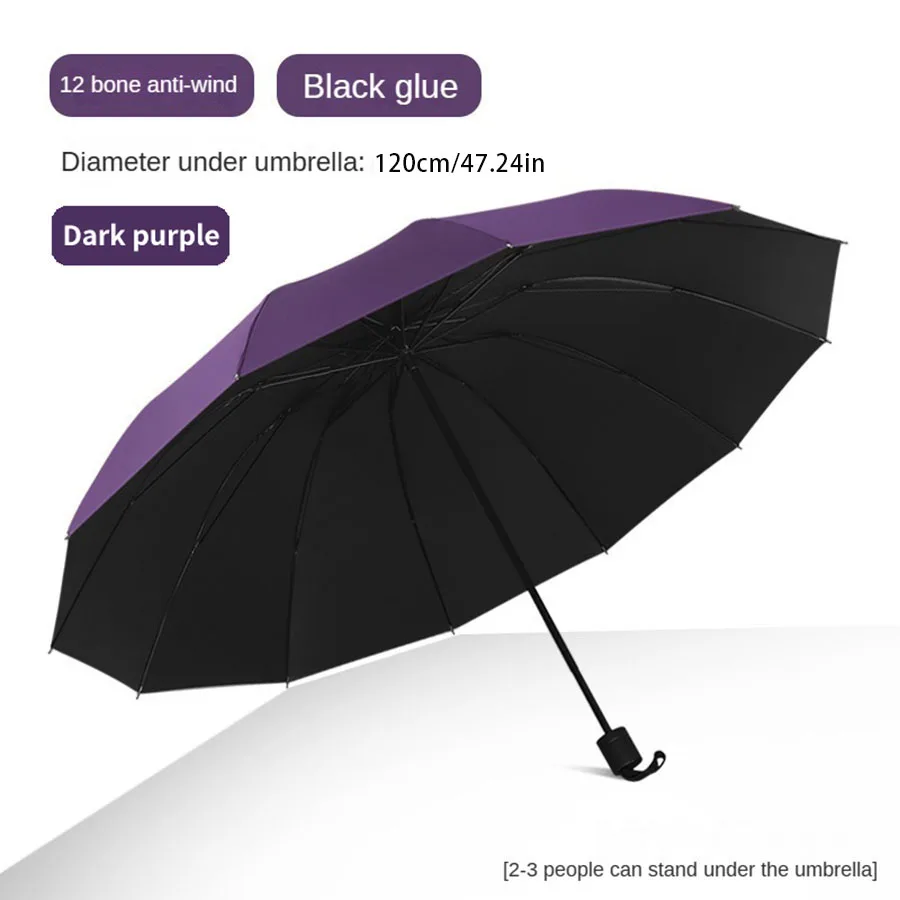 

Purple Twelve Bone Portable Automatic Reverse Umbrella With Large Capacity to Support 2-3 People for Rain and Sun Protection