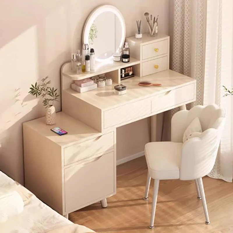 Simple White Vanity Table Storage Drawer Vintage European Vanity Desk Nordic Classic Table Maquillage Avec Miroir Furniture