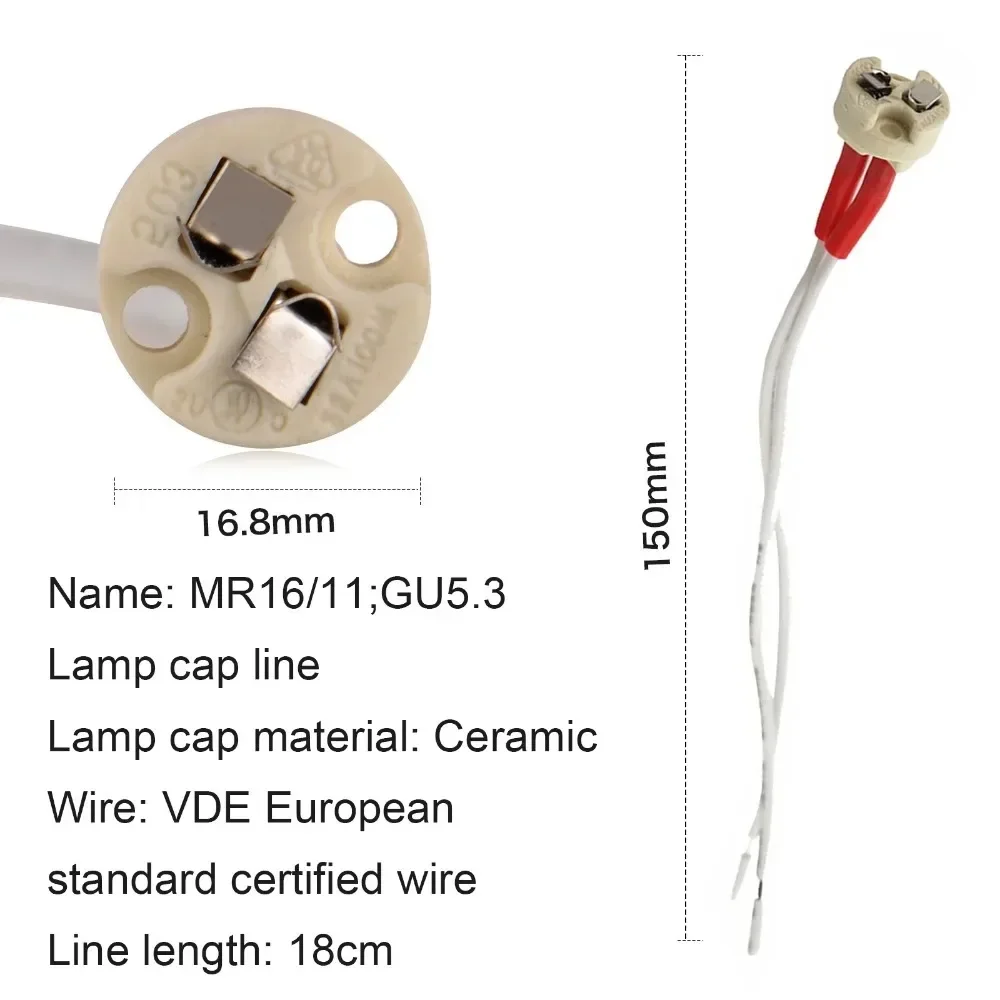 Lâmpada de cerâmica com cabo e soquete terminal, acessórios de luz, GU10, lâmpada halógena, MR26, MR26