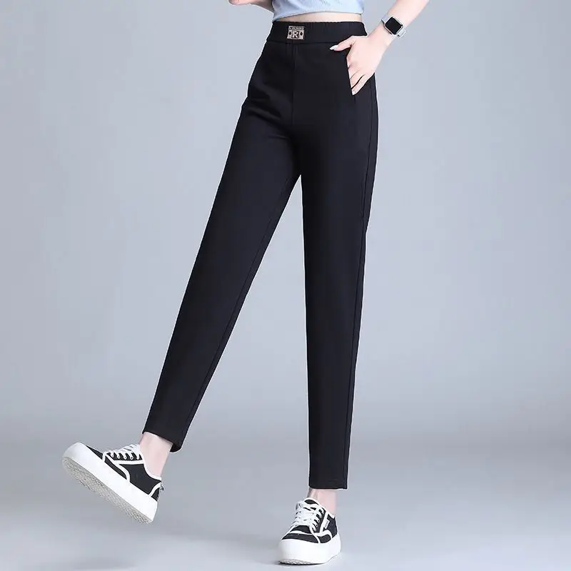

Женские черные брюки с эластичным поясом, облегающие, повседневные, длиной до щиколотки, комфортные, эластичные, для офиса