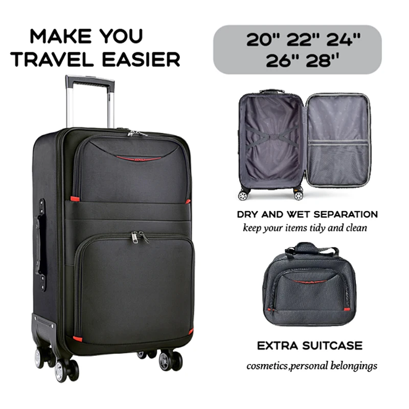 

2024 New Large Capacity Durable Luggage Sets Oxford Suitcase Women Girl Carry-On Boarding Travel 20/22/24/26/28
