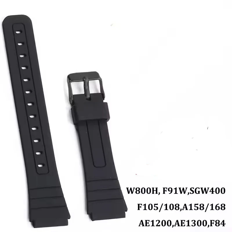 Silicone Watch Strap for CASIO F91W W-800H 18mm for W800H SGW400 F91W F84 F105/108 A158/168 AE1200/1300 Soft Men Wrist Bracelet