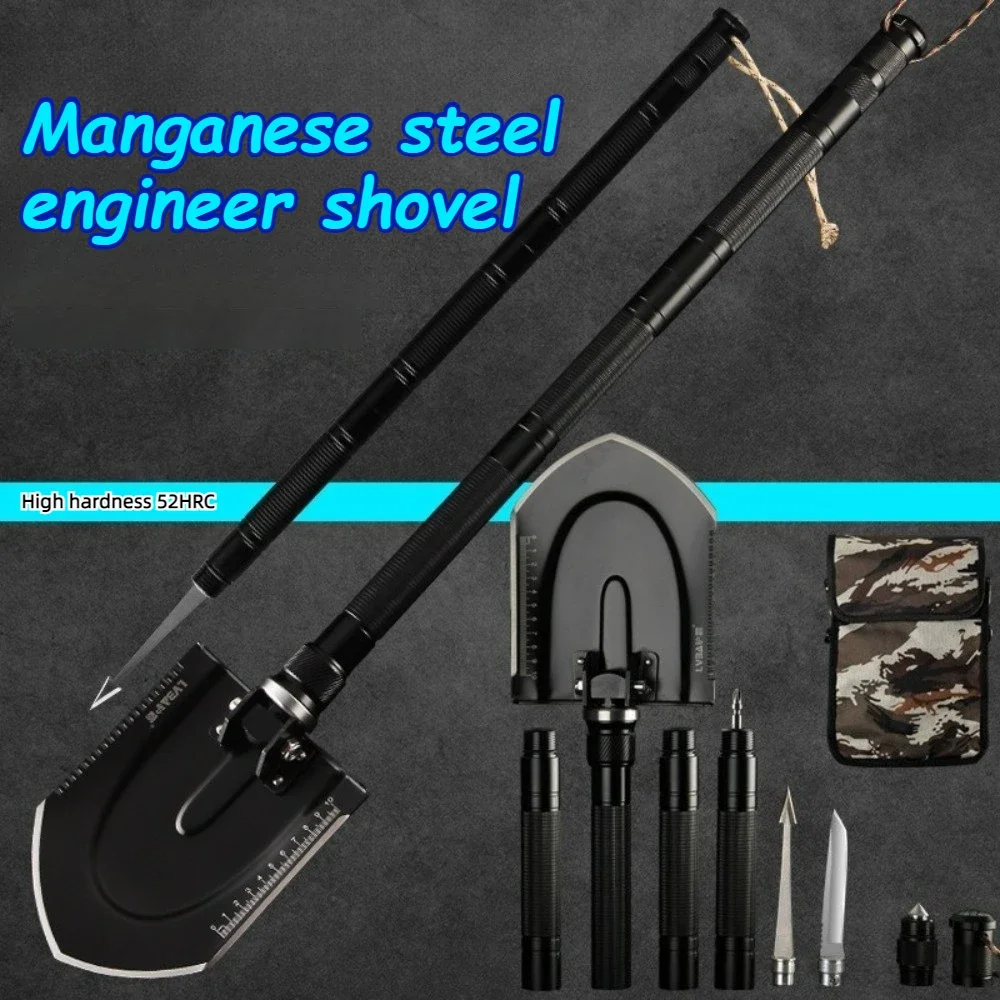 Manganese Steel Engineer Shovel Wear-resistant Multifunctional Outdoor Survival Shovel Harpoon Compass Gardening Accessories