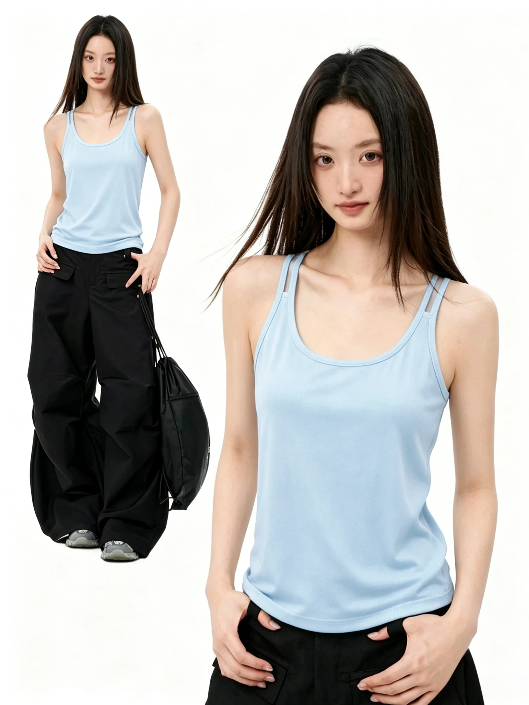 Ice Silk Summer New Women's Loose Sleeveless Vest Cover Side Breast Casual Style High Elasticity Comfortable Inner/Outer Wear
