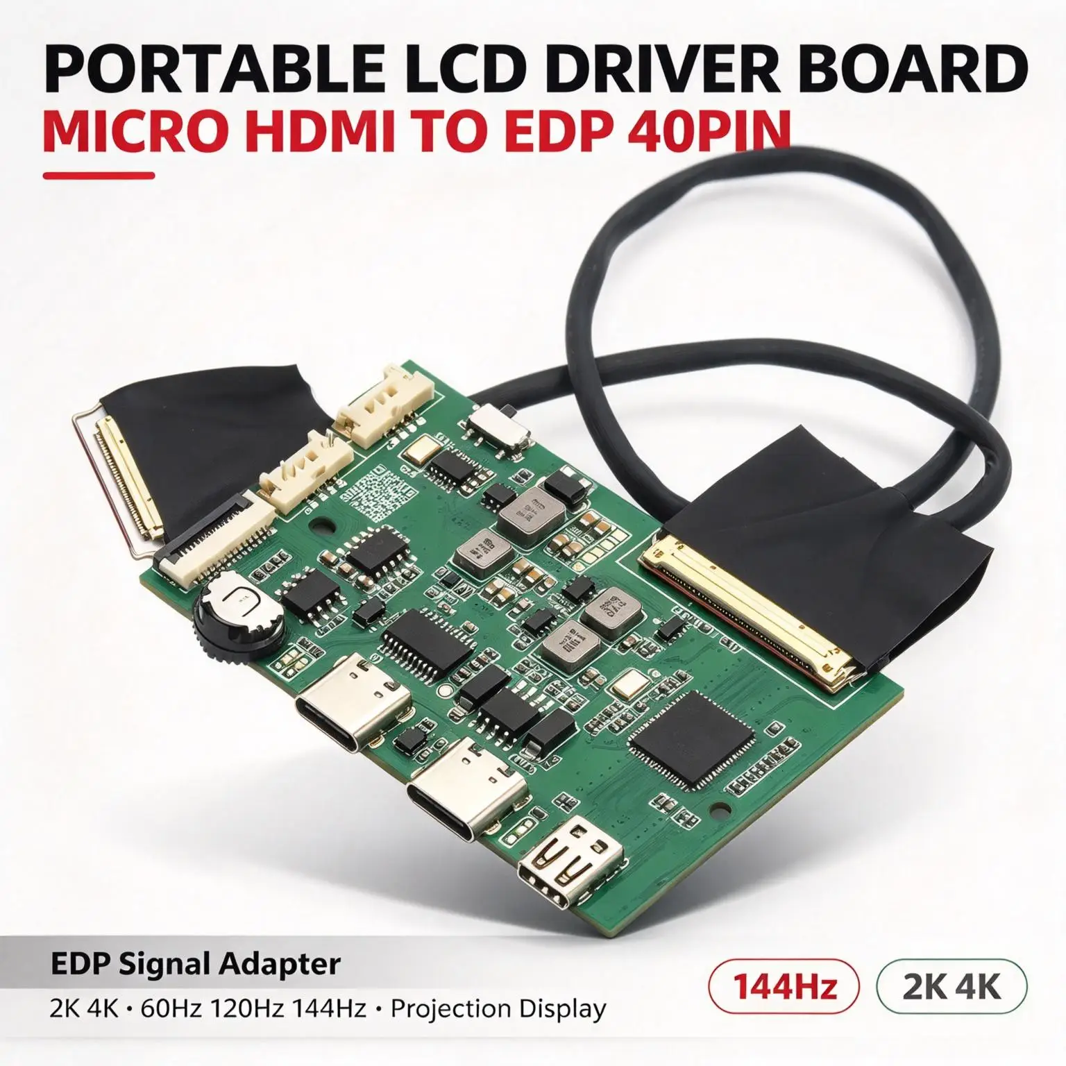 DYKB Micro HDMI To EDP Driver Board 4K 60Hz 1440P 120Hz Type-C PD LCD Display Projection Controller For Portable Monitor PC 2K
