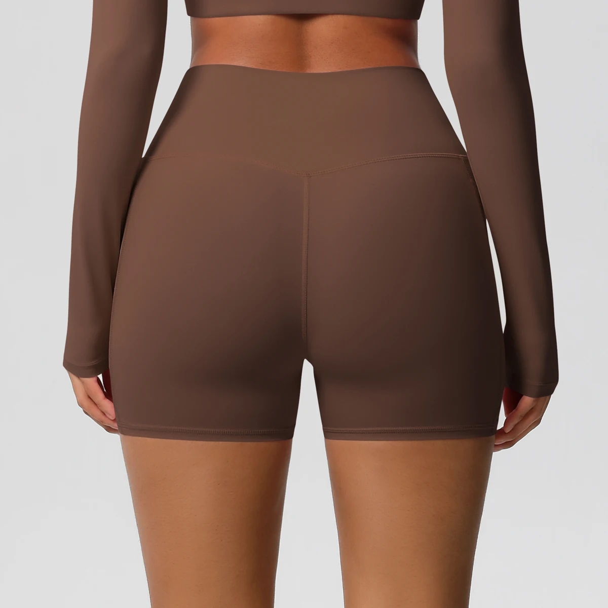 Einfarbige Yogahose mit Taschen, schnell trocknend, hohe Taille, für Fitnessstudio, Push-Up-Yoga-Shorts für Damen, atmungsaktiv, Workout, Fitness, kurz – Detail 5