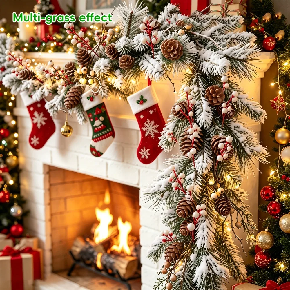26pcs Artificial Flower Arrangement By Cedar Branches Pine Cones and White Berries Highly Realistic Christmas Decoration