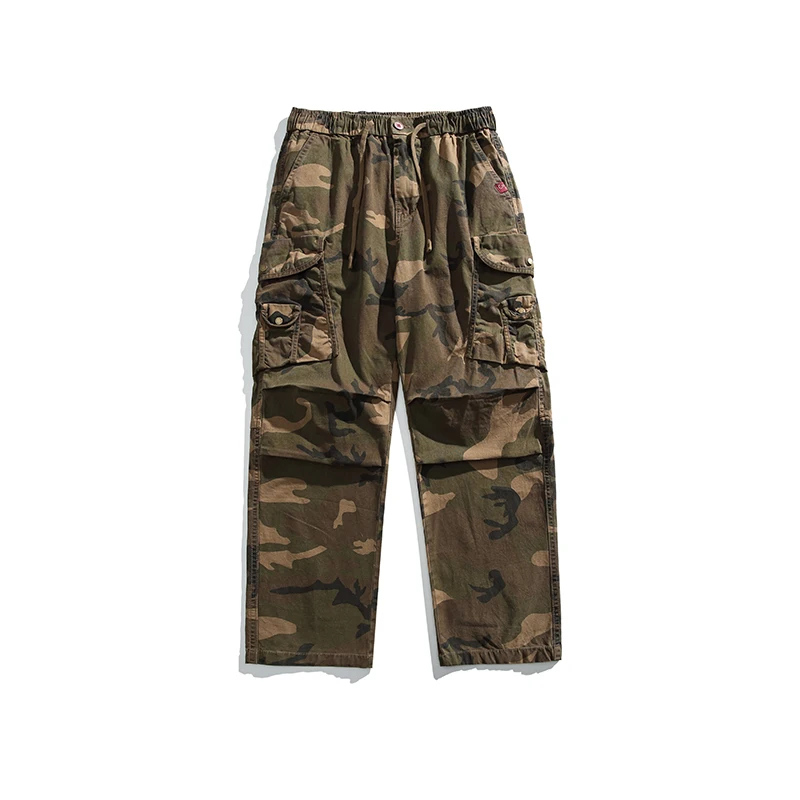

Мужские камуфляжные рабочие брюки в японском стиле в стиле ретро, свободные прямые спортивные длинные брюки, повседневная мужская модная нижняя одежда