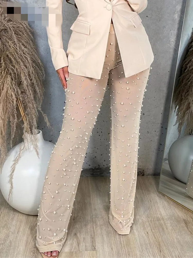 

Женские модные универсальные повседневные удобные длинные брюки для похудения с высокой талией и бусинами-пузырьками стандартной длины для поездок на работу