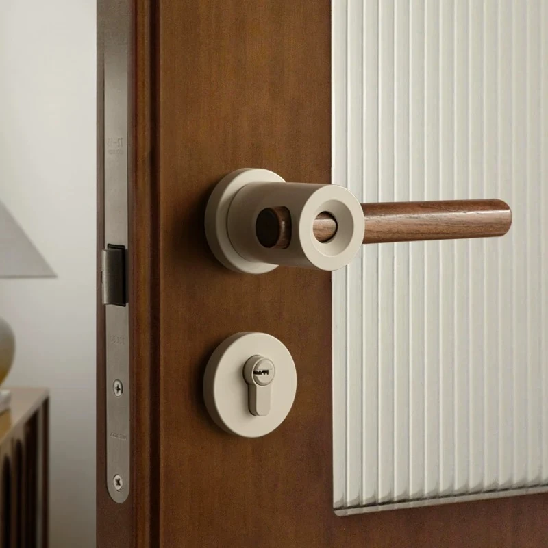 Walnut Wood Magnetic Silent Door Lock, Chinese Style Split Latch, Universal Handle for Home Bedroom, Rustproof Hardware