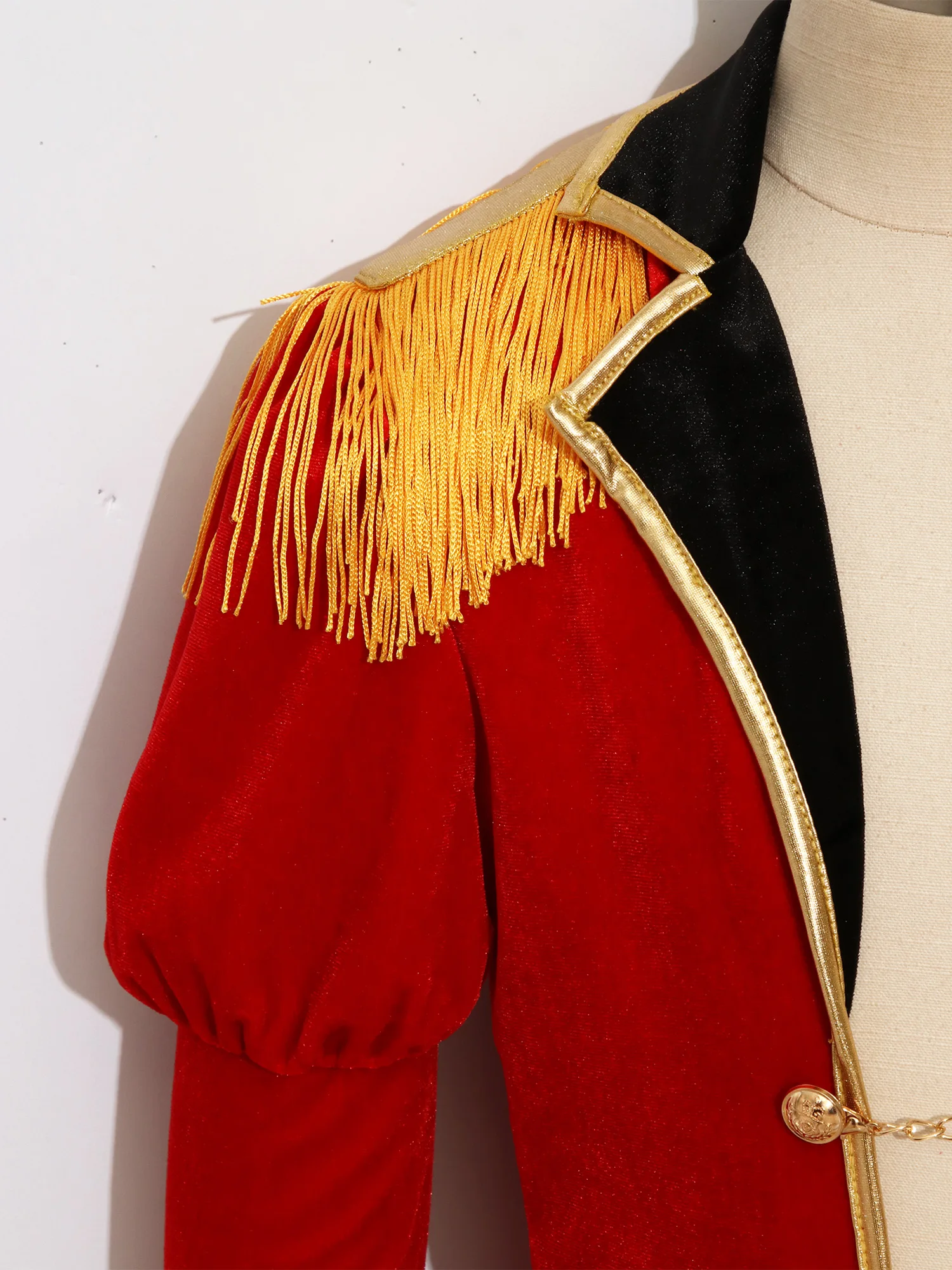 #6-16 Carnival Circus Ringmaster Costume Long Puff Sleeve Fringe Epaulet Jacket Metal Chain Front Coat Halloween Cosplay Costume view 5