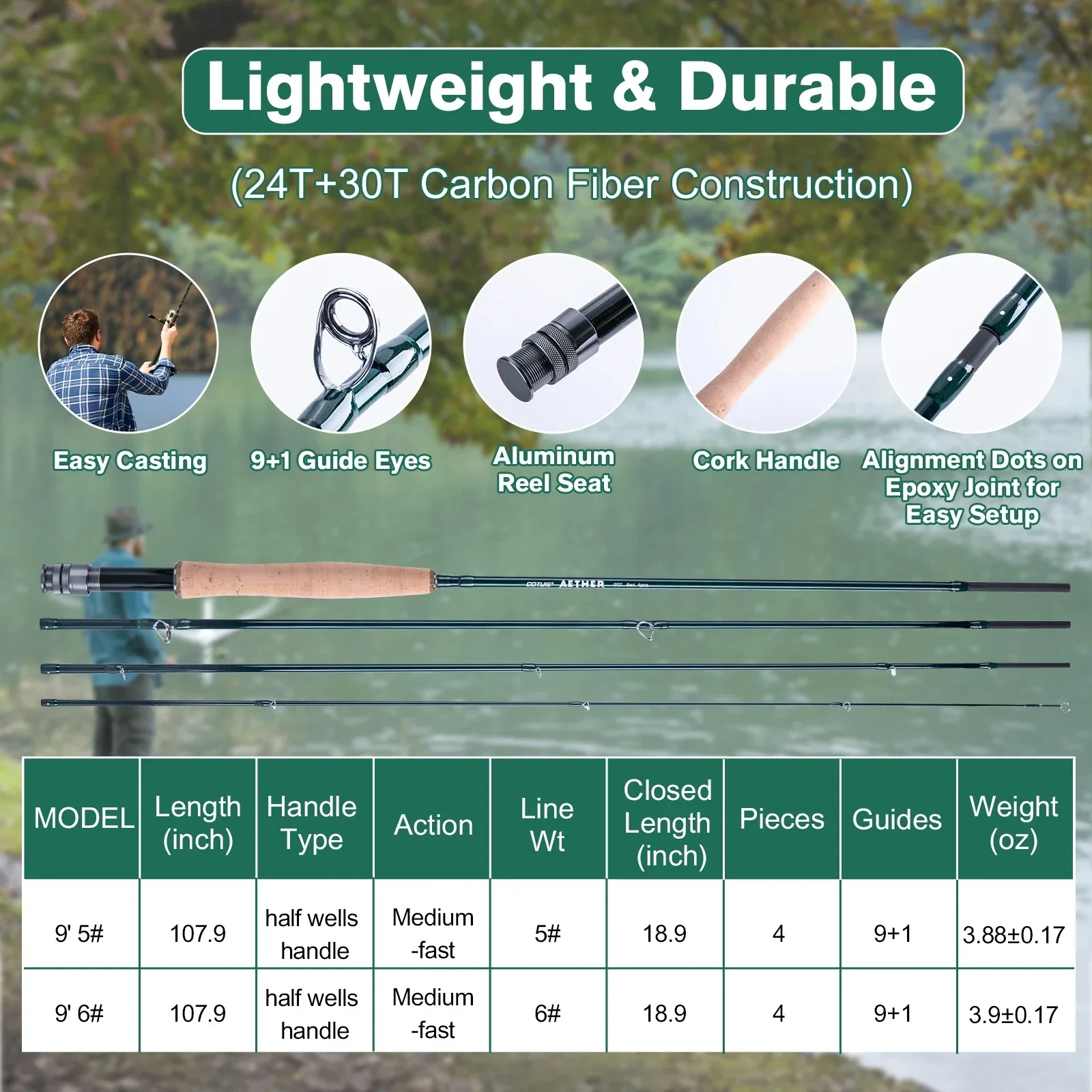 Набор снастей для удочки Goture, 2,7 м, 5 #   6 #   Сверхлегкая катушка с деревянной ручкой из углеродного волокна, полный набор ловли окуня нахлыстом