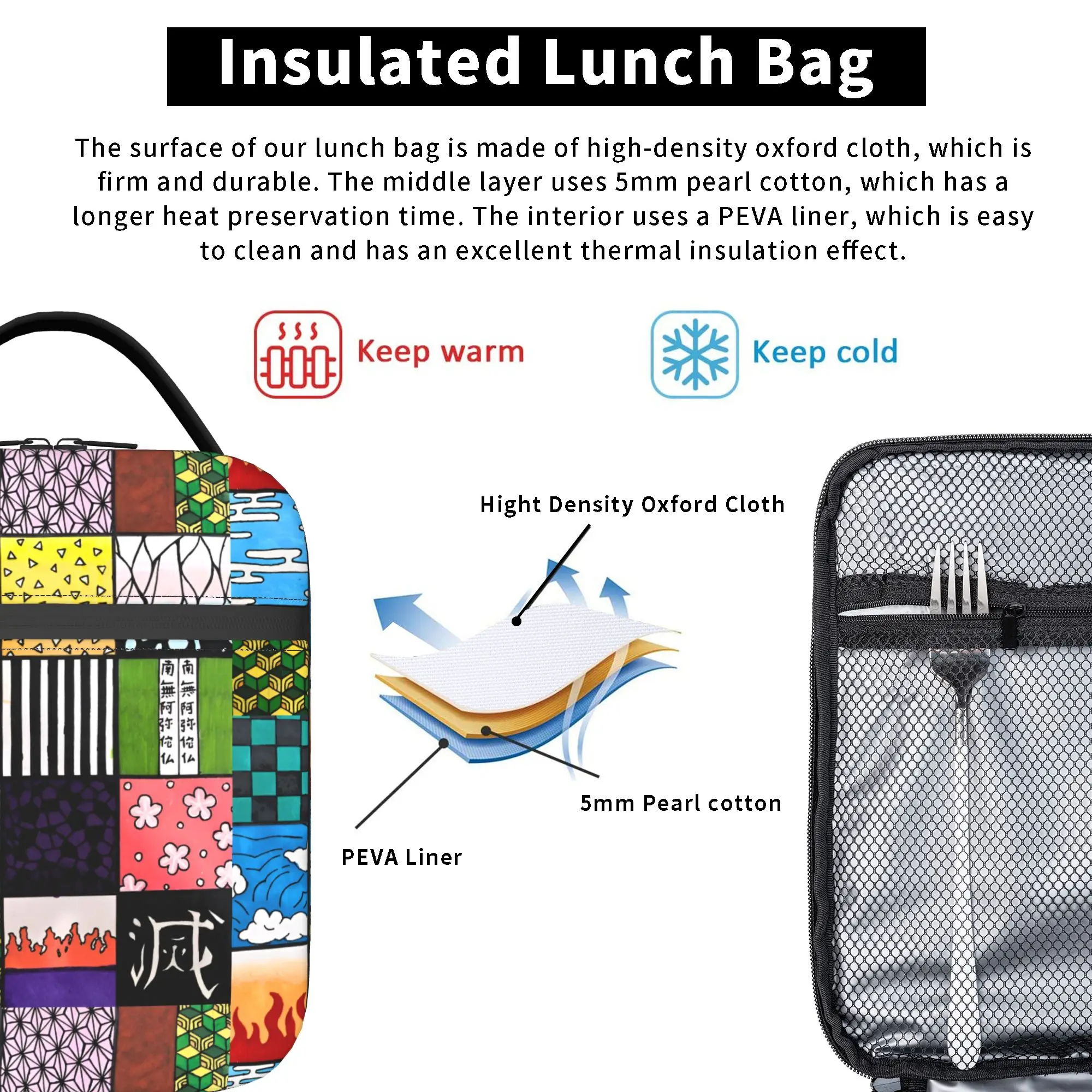 Custom D-Demons Slayers Thermal Insulated Lunch Bag Manga Resuable Lunch Container for Outdoor Camping Travel Storage Food Box view 3