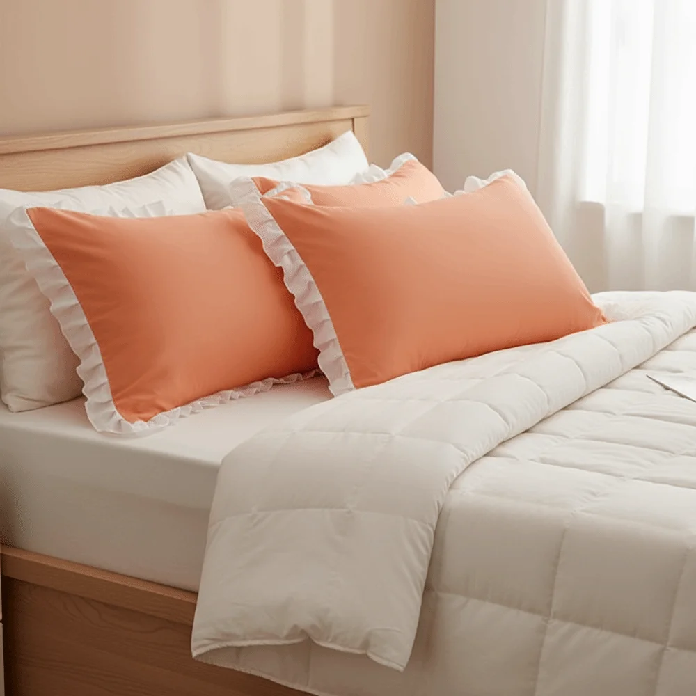 

Korean-style Ruffled Edge Princess Pillowcases Rectangular Stain-resistant Pillow Protector Large Size Solid Color