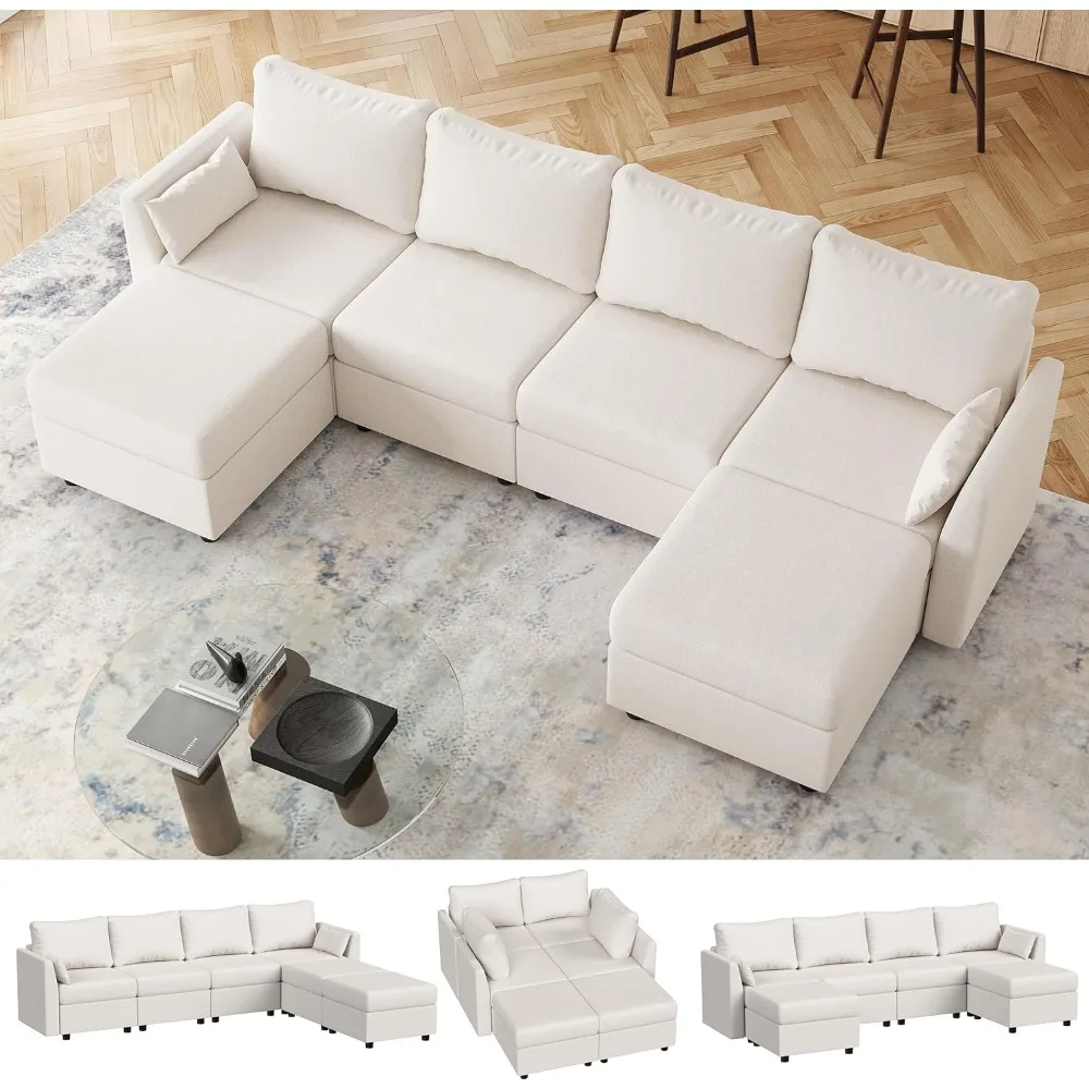 

Modular Sectional Sofa with Storage, Convertible 6 Seat Sectional Couches for Living Room, U Shaped Sectional Sofa with Chaise