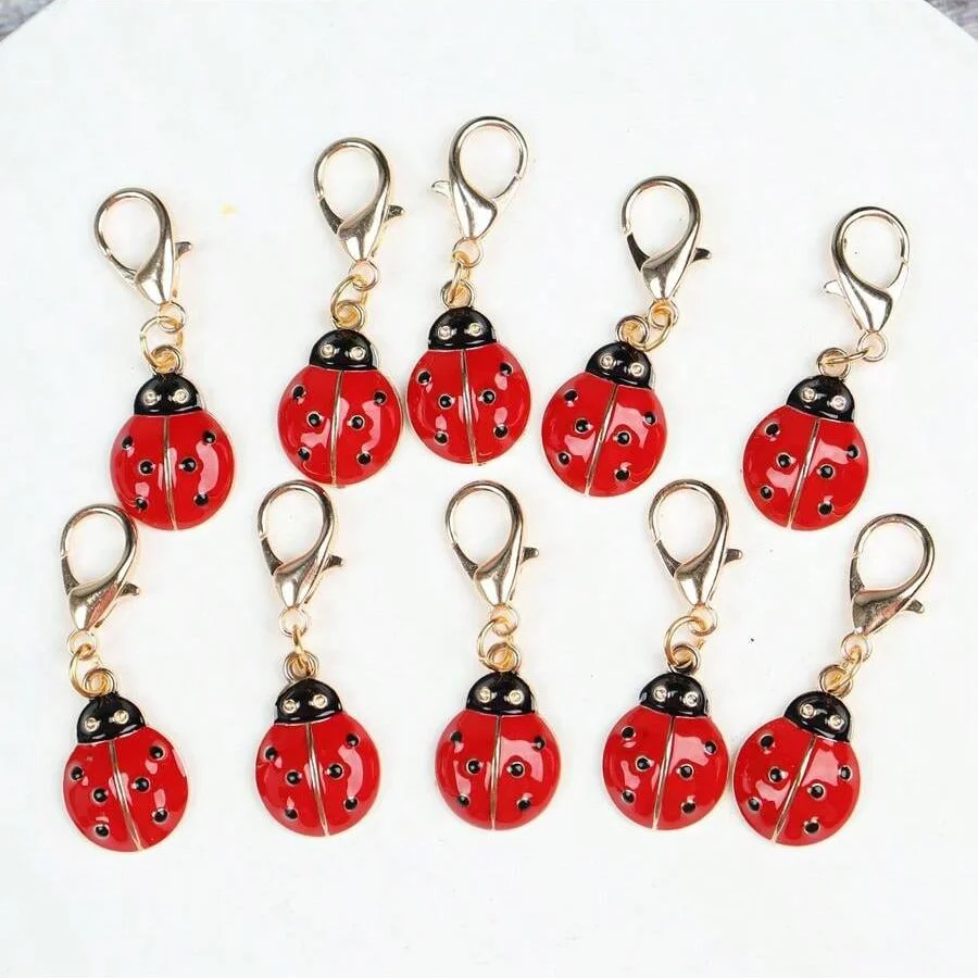 Image of Marienkäfer-Schlüsselanhänger-Set, Karabinerverschluss-Charms aus Legierung, Emaille-Anhänger mit rotem Marienkäfer-Anhänger