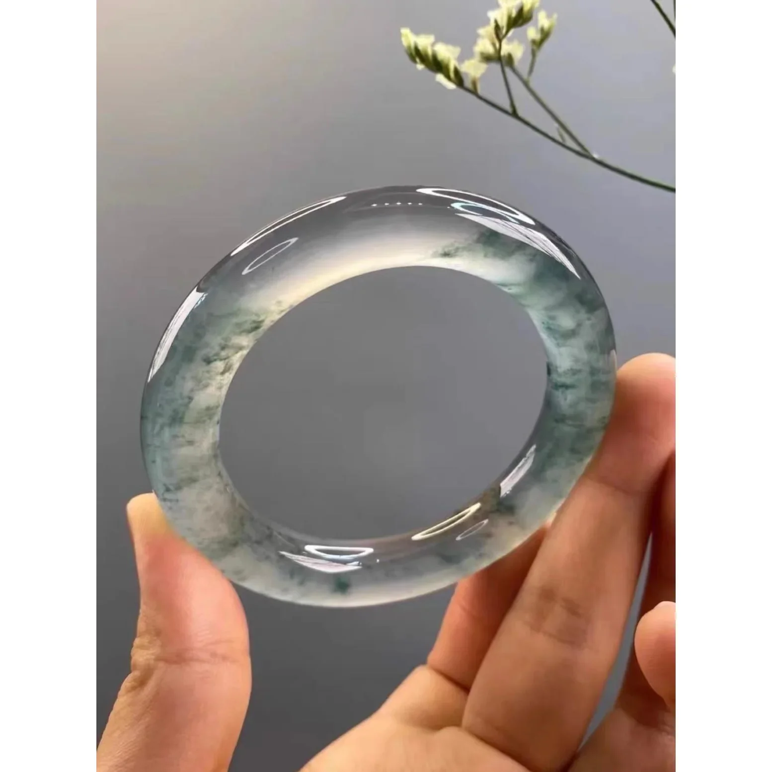 

Natural Ice Jadeite Floating Flower Bangles Exquisite Fashion Bracelet Luxury Charm Women Jewelry Holiday Party Gift