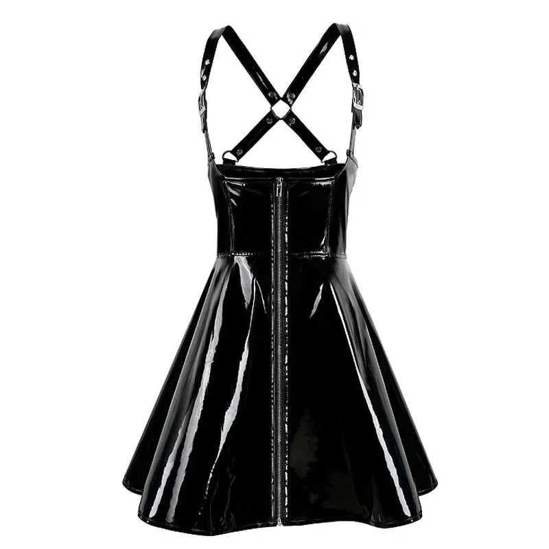 

Sexy Lady PVC Leather Latex Dress Black Latex Exotic Dress Bodycon Catsuit Bondage Clubwear