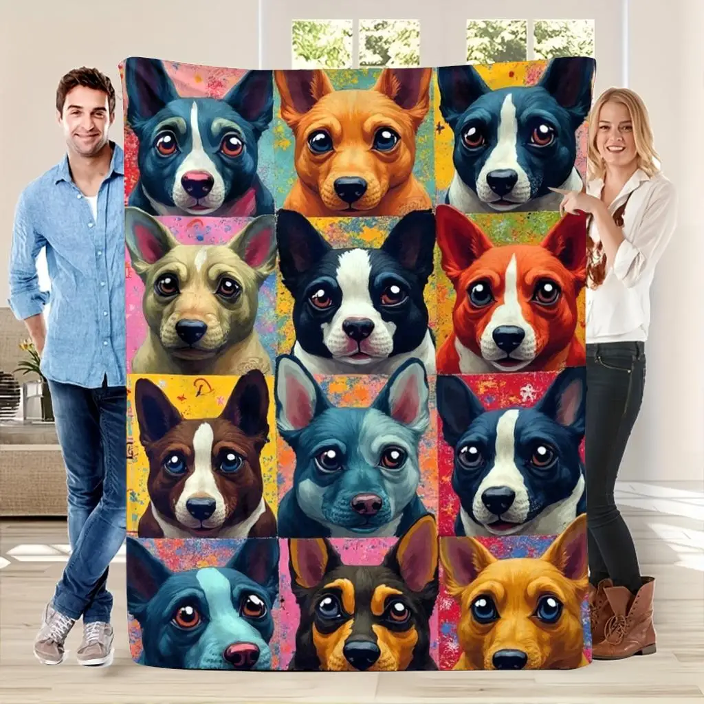 Cute Dog Face Blanket Throw 150x200cm Pet Portrait Plush Fleece Blanket Cozy Gift for Dog Owners Home Decor