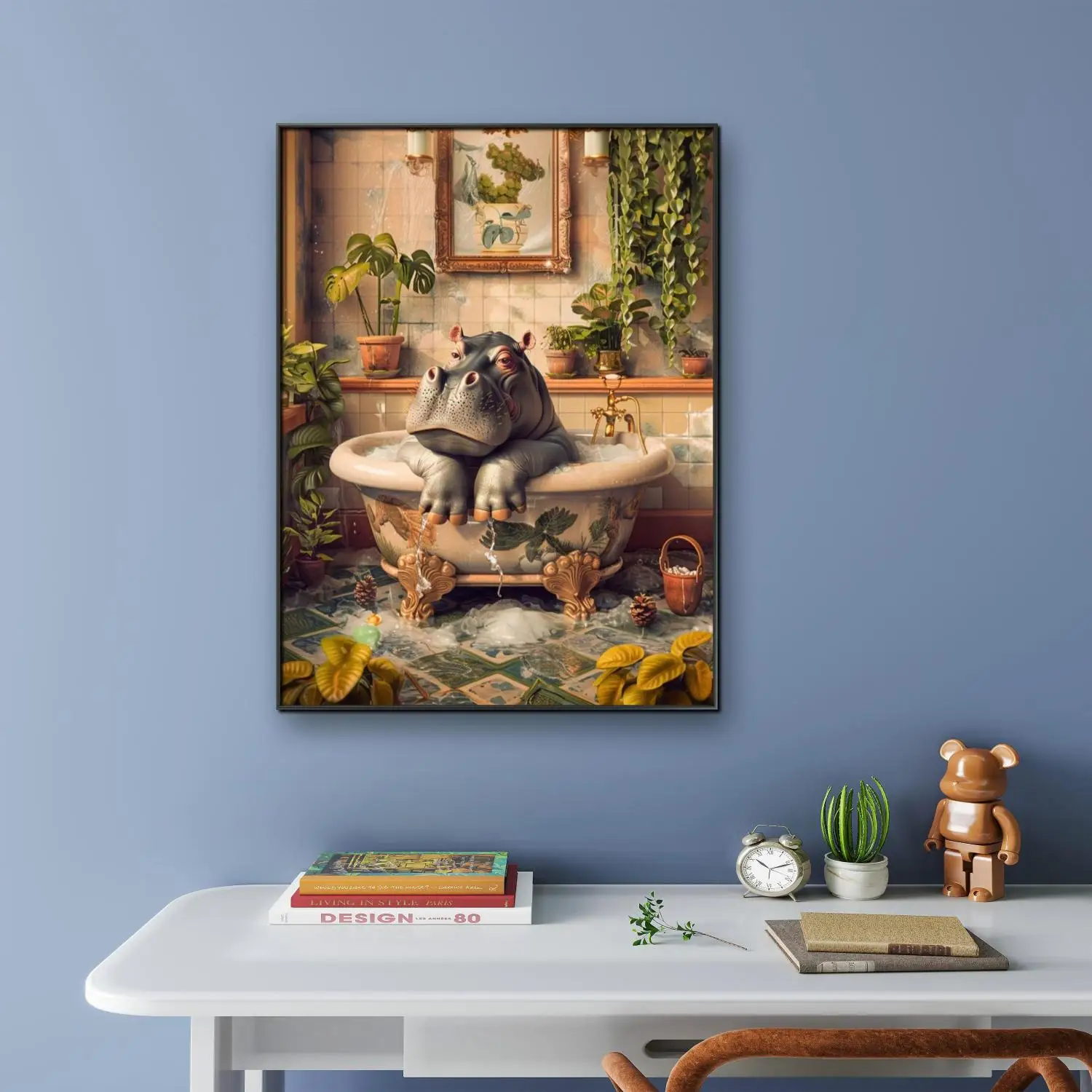 Frameless DIY Diamond Painting Playful Hippo Full Round Drill Cross-stitch Room Home Decor Fun Animal Themed Mosaic Painting Suitable Beginners