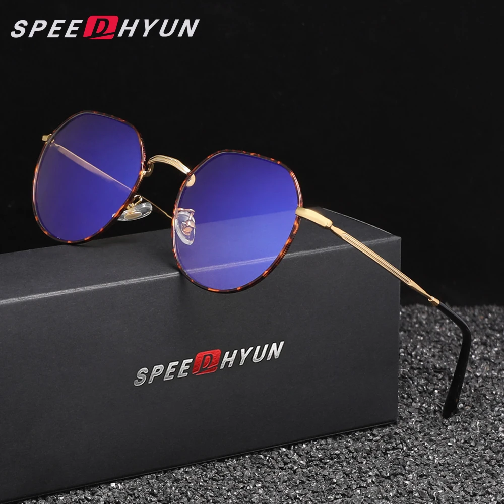 SPEEDHYUN gafas redondas antiluz azul para hombres/mujeres, lentes transparentes de aleación, gafas ópticas con bloqueo de rayos azules, gafas de lectura