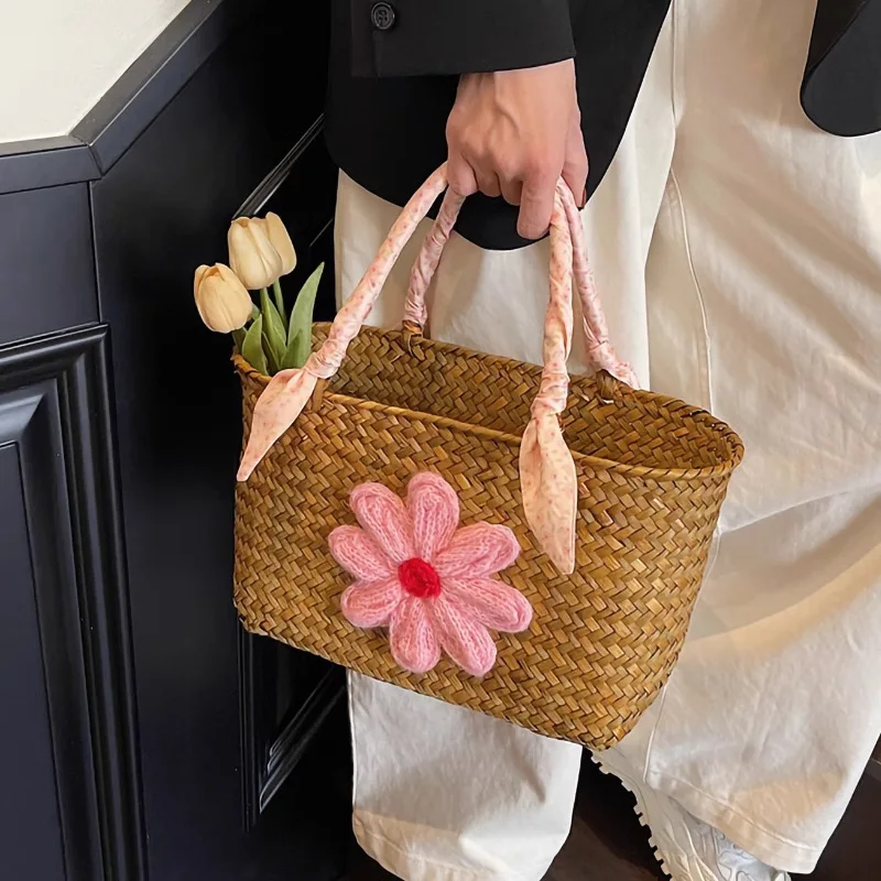 

Summer handheld woven bag female 2025 new leisure seaside vacation beach bag fashion vegetable basket straw bags