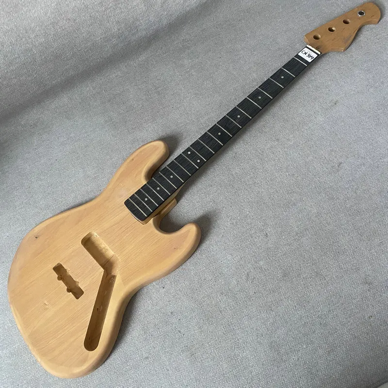 CN384 CB384 JB 4 String Electric Guitar Bass Body+Aitist Maple+Rosewood Neck One Set Unfinished for DIY Personal Use Guitar Kits