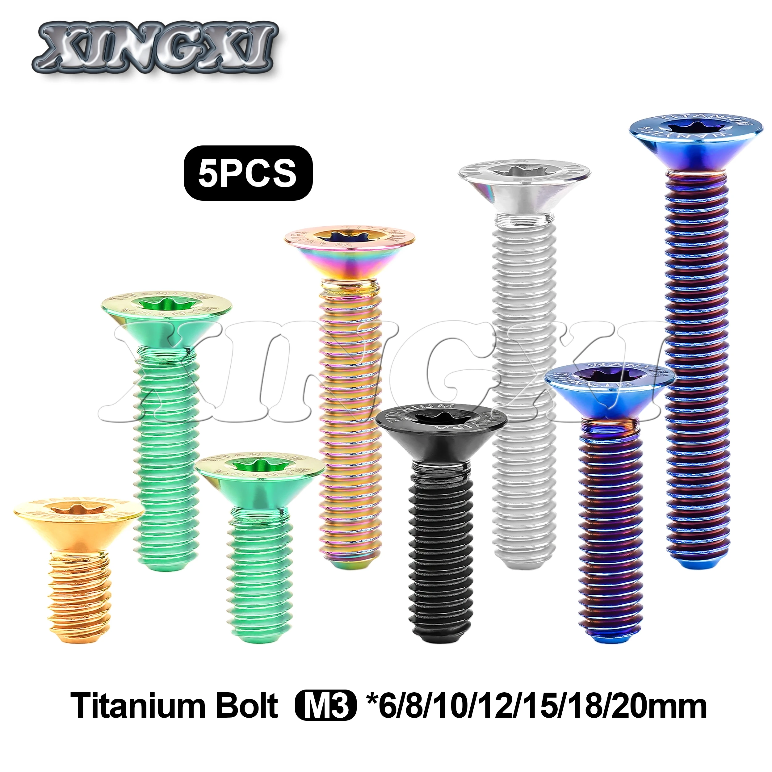 Xingxi 5pcs Titanium Bolts M3x6/8/10/12/15/18/20mm Countersunk T10 Torx Screws Fastener