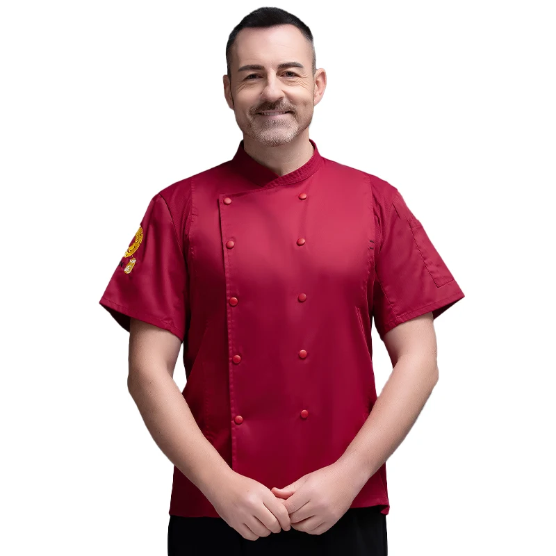 Chaqueta de Chef de manga corta para hombre, uniforme de Chef, uniforme de trabajo de panadero, camarero, restaurante, ropa de Hotel, camiseta de Chef