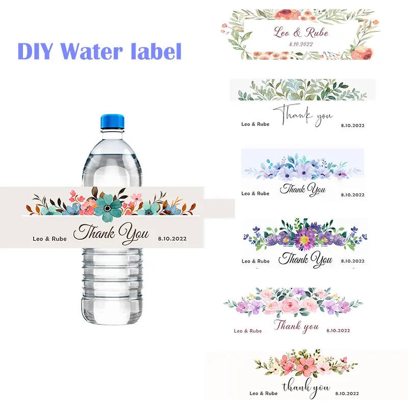 

30pcs Customize Thank you Wedding Label with Floral Watercolor Water Bottle Labels Print Your Name Date Bridal Party Decor