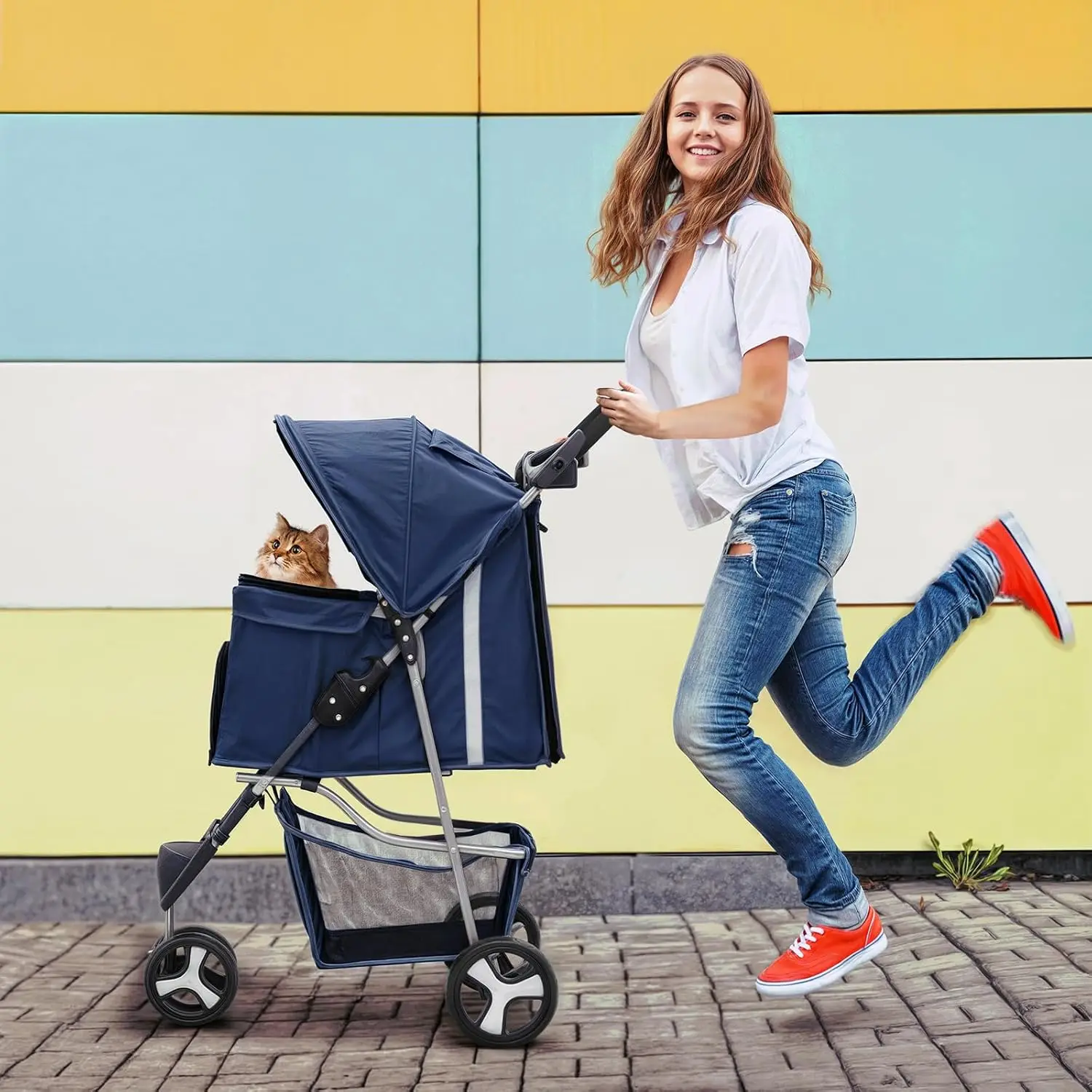 Pet Stroller for Small/Medium Dogs and Cats up to 33 lbs, Blue, Customized