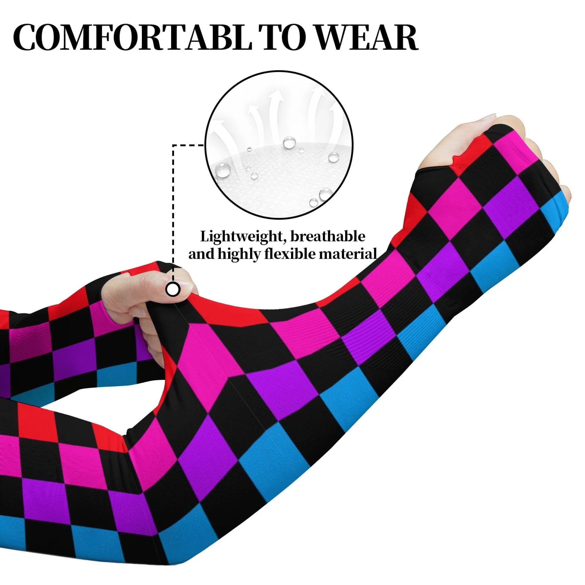 Psychedelic Checkerboard Ice Sleeves Outdoor Sports Sunscreen Cooling Arm Sleeves Novel Breathable Comfortable Non-slip Sleeves