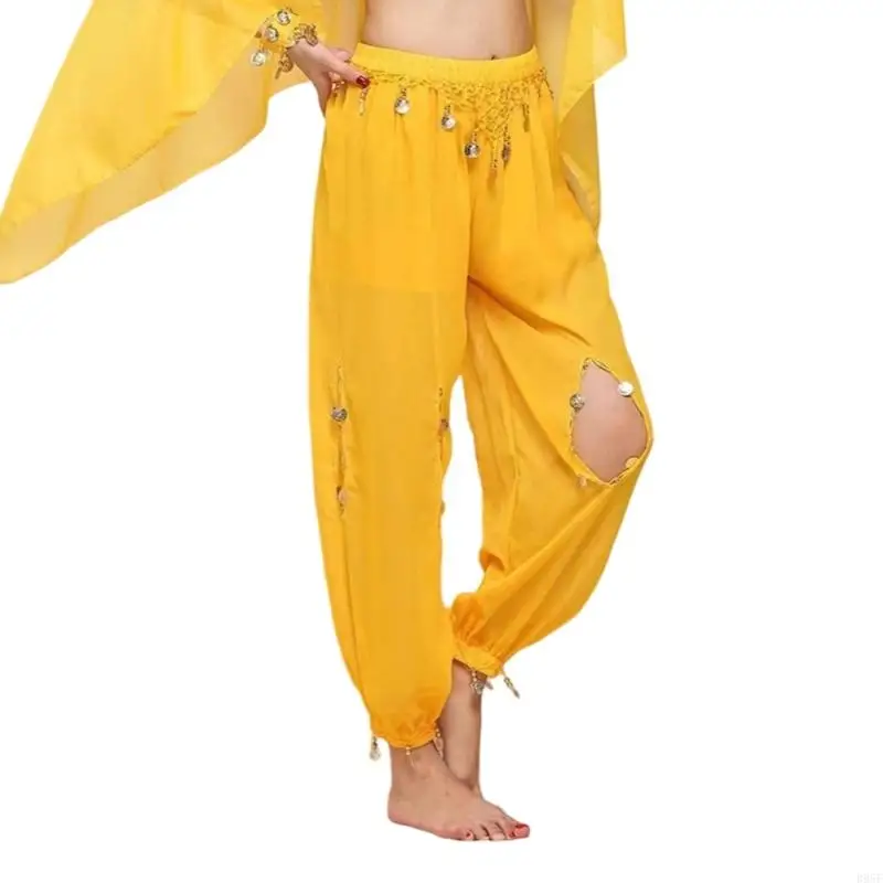 B95F Pantaloni per spettacoli danza del ventre in spandex elasticità per spettacoli teatrali e prove