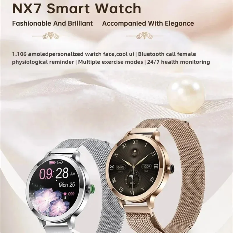 Relógios inteligentes femininos tela amoled pulseira magnética bluetooth relógio inteligente monitor de freqüência cardíaca período fisiológico lembrar smartwatch