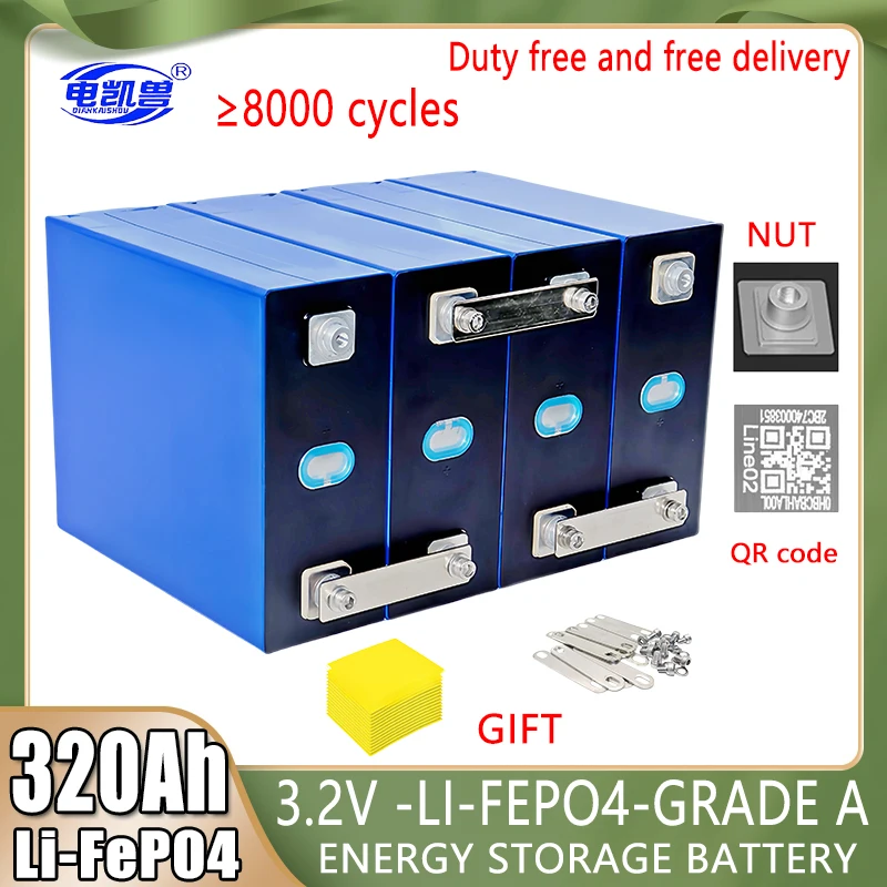 

1-32PCS 3.2V 320Ah New Lifepo4 Rechargeable Battery Lithium Iron Phosphate Cell 12v 24v Travel Solar Campers batteries Duty-free