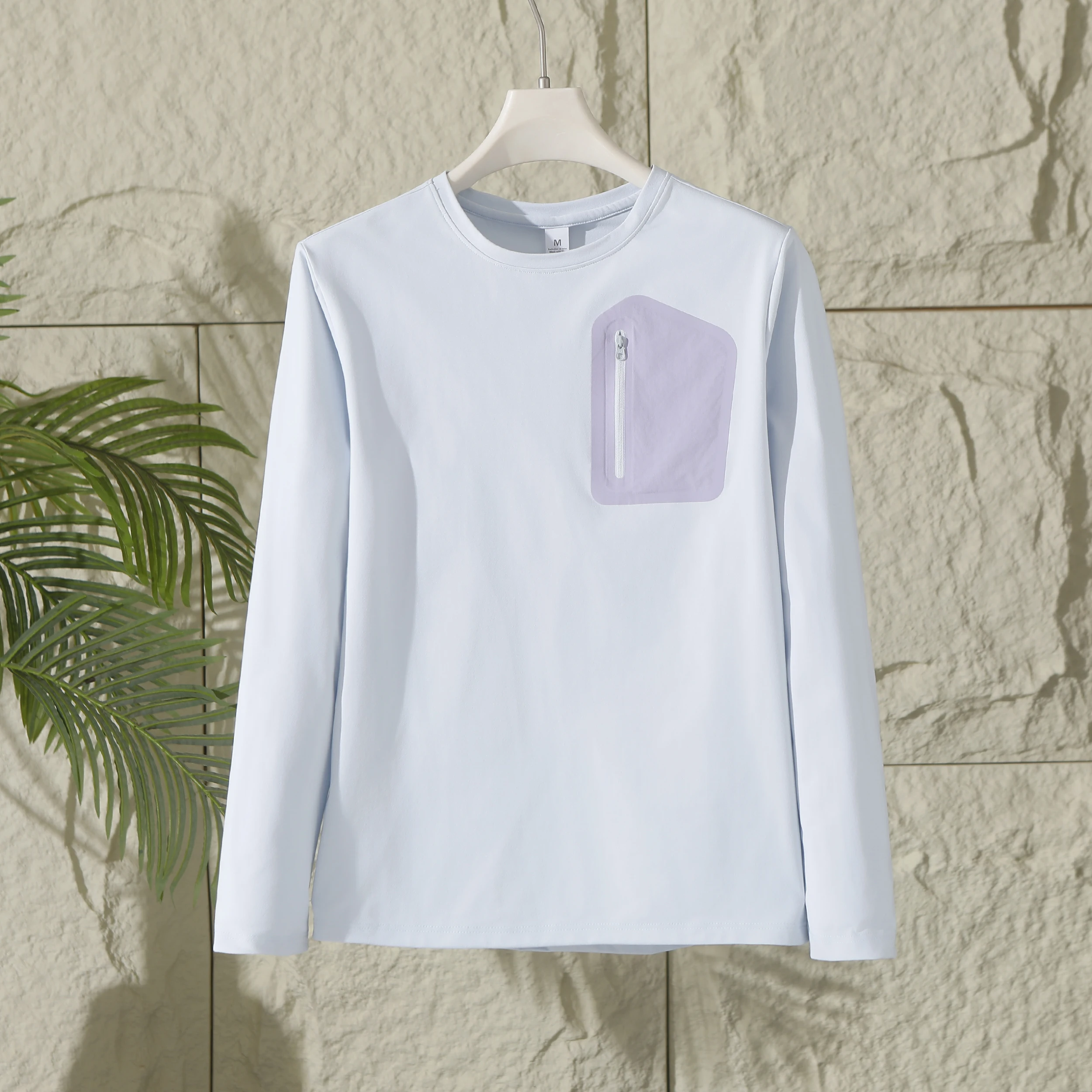 Herren-Outdoor-Langarmshirt für den Herbst - Schnelltrocknendes Rundhals-Oberteil mit Brusttasche mit Reißverschluss – Detail 10