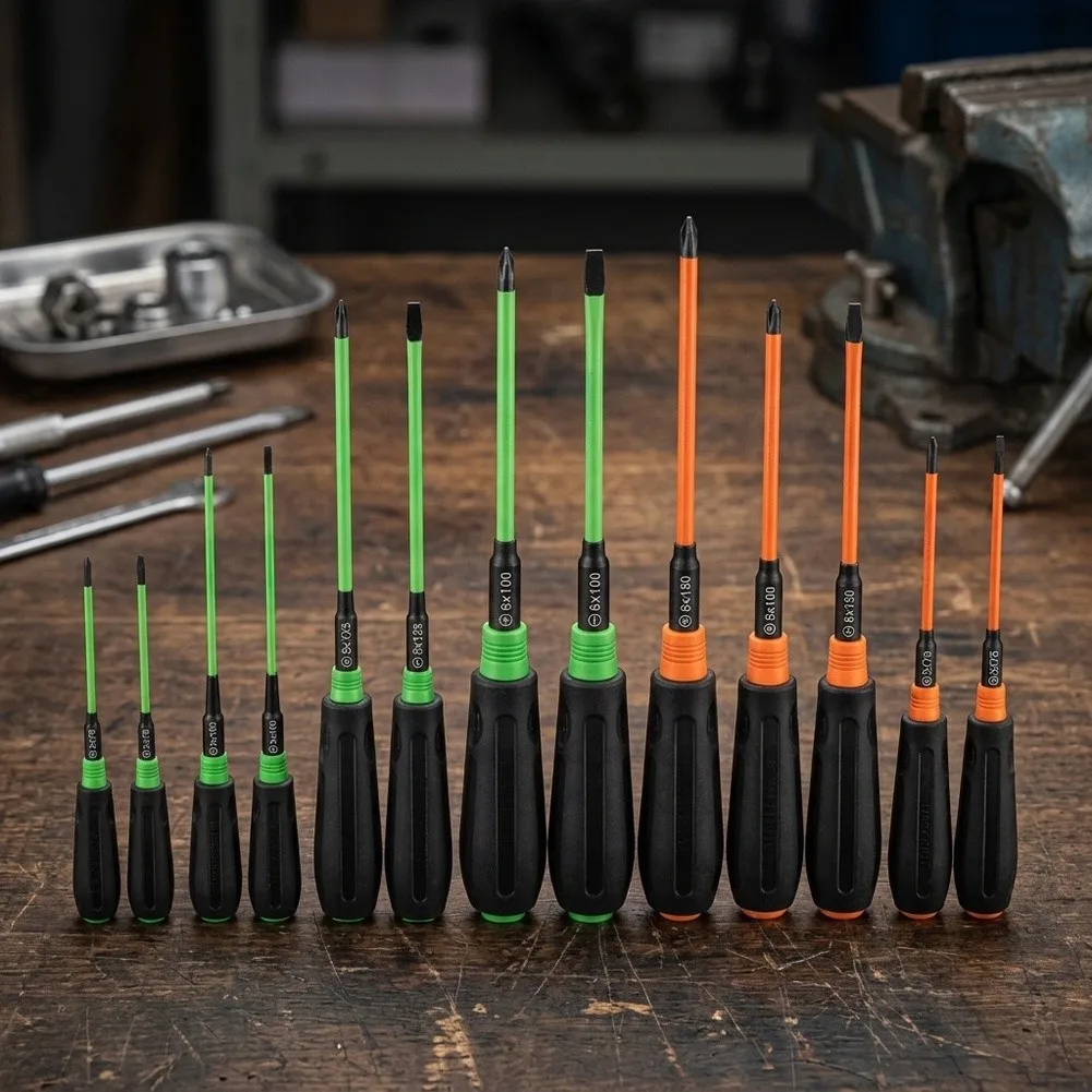 12-Piece For S2 Steel Screwdriver Set with Magnetic Tips Locking Cap and Textured Triangular Handle for High-Intensity Job Sites