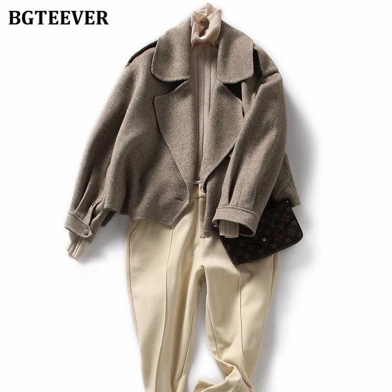 BGTEEVER Stylish Loose Women Woolen Jackets Autumn Winter Ladies Outwear Long Sleeve Thicken Warm Female Coats